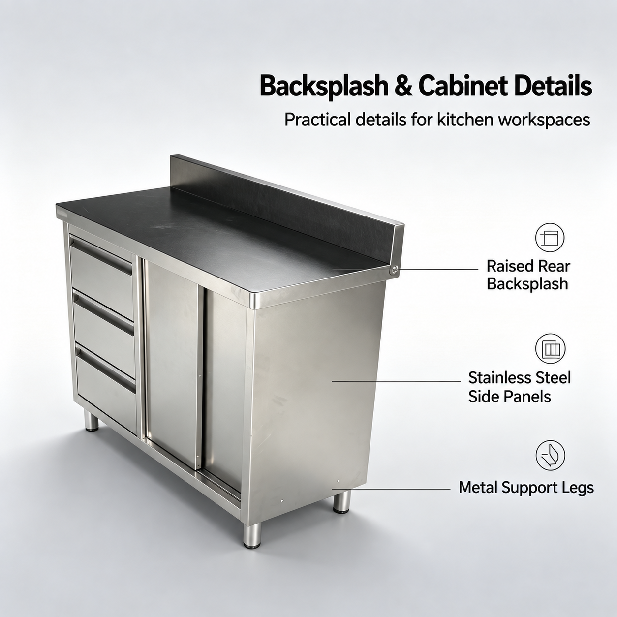 Reference configuration: backsplash, side panels and legs of the worktable (AI-generated visual)