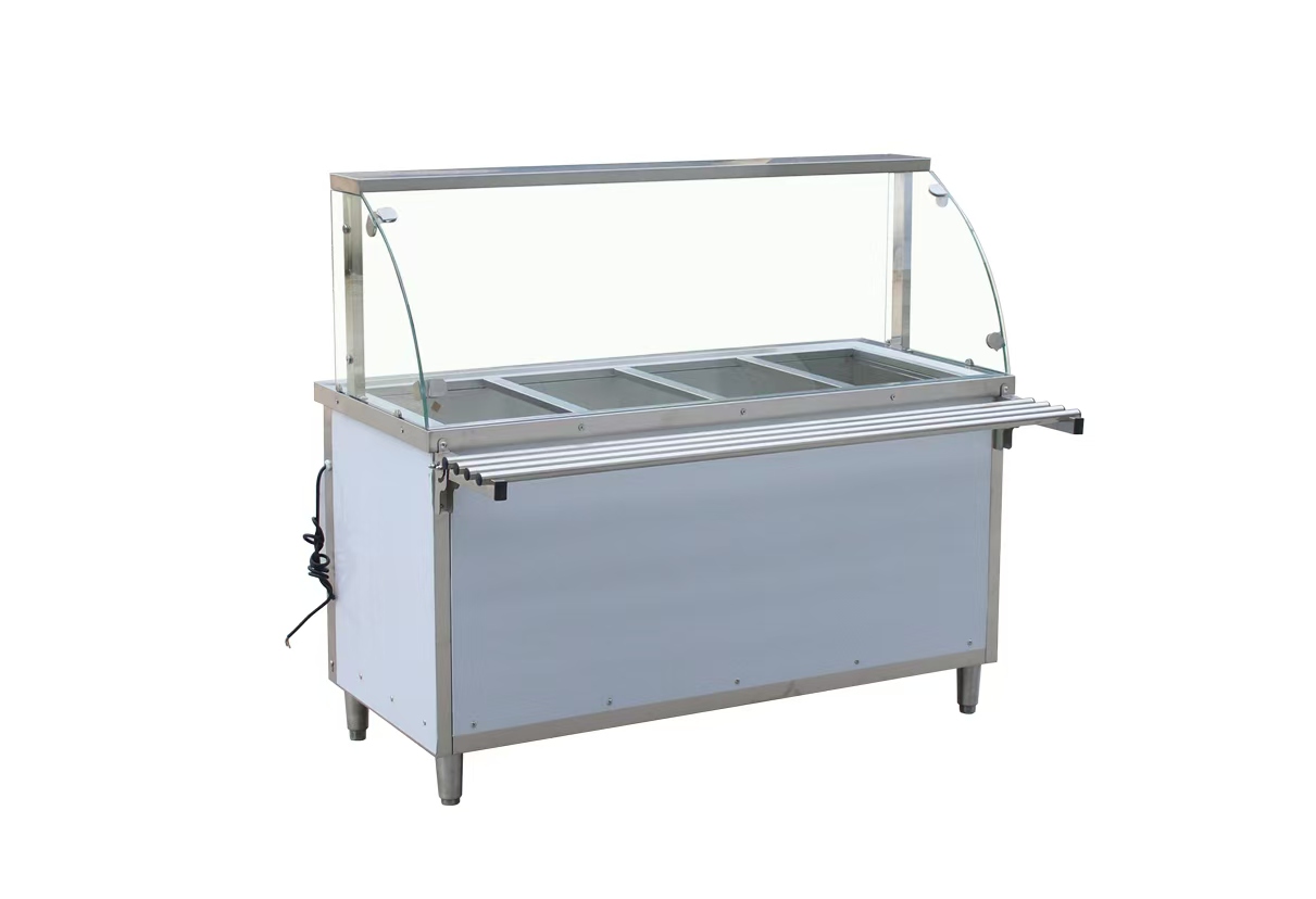 Reference configuration: serving counter with tray rail and sliding-door base