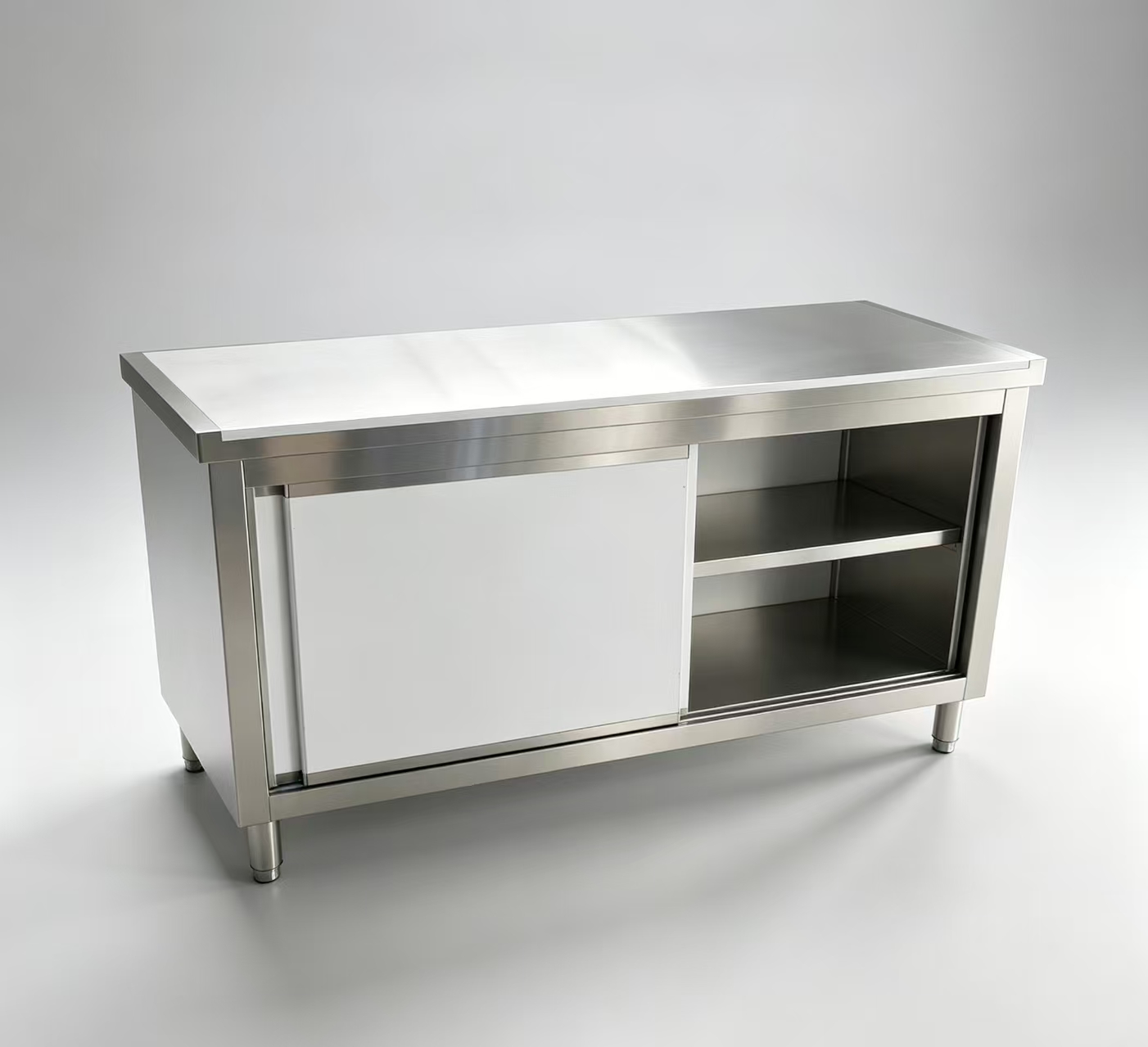 Reference configuration: sliding door worktable with cabinet interior and shelf visible