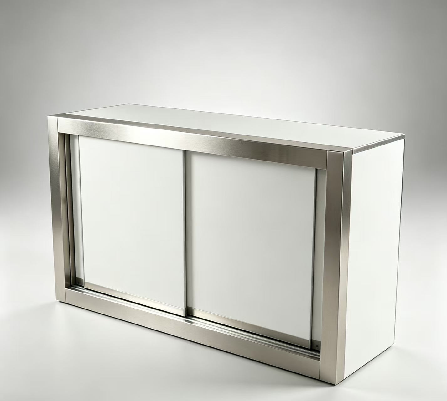Reference configuration: wall cabinet with white door panels and stainless frame